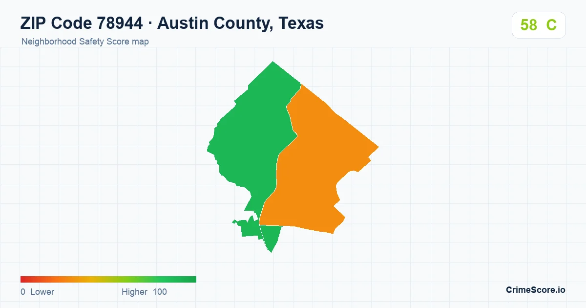 ZIP Code 78944 in Austin County, Texas neighborhood Safety Score map