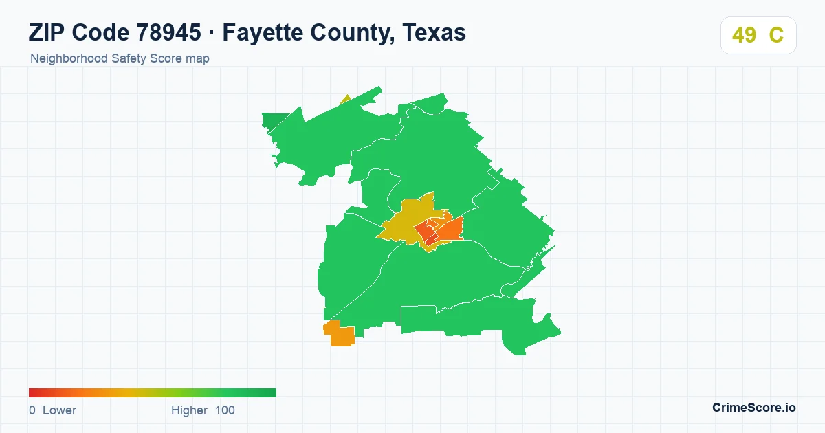 ZIP Code 78945 in Fayette County, Texas neighborhood Safety Score map