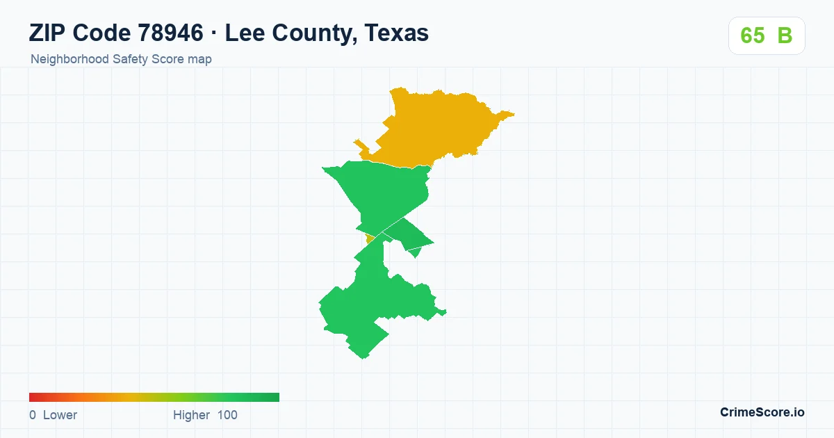 ZIP Code 78946 in Lee County, Texas neighborhood Safety Score map
