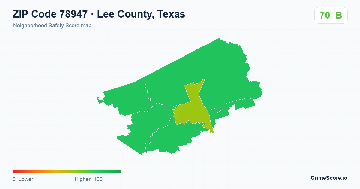 ZIP Code 78947 in Lee County, Texas neighborhood Safety Score map