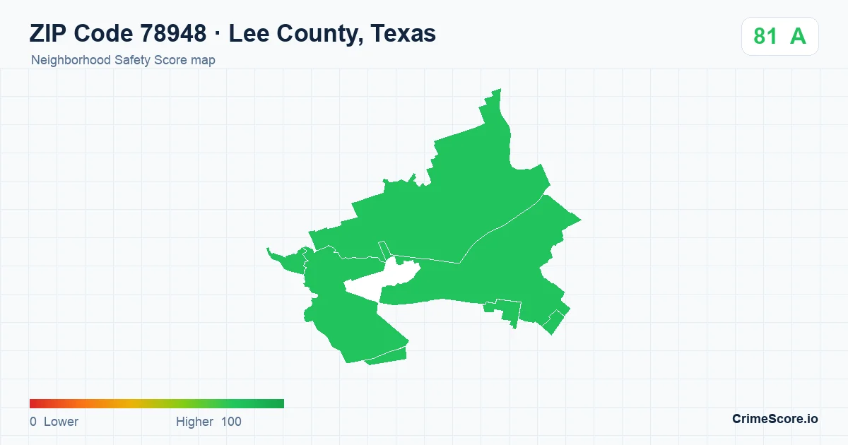 ZIP Code 78948 in Lee County, Texas neighborhood Safety Score map