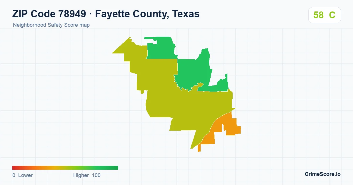 ZIP Code 78949 in Fayette County, Texas neighborhood Safety Score map