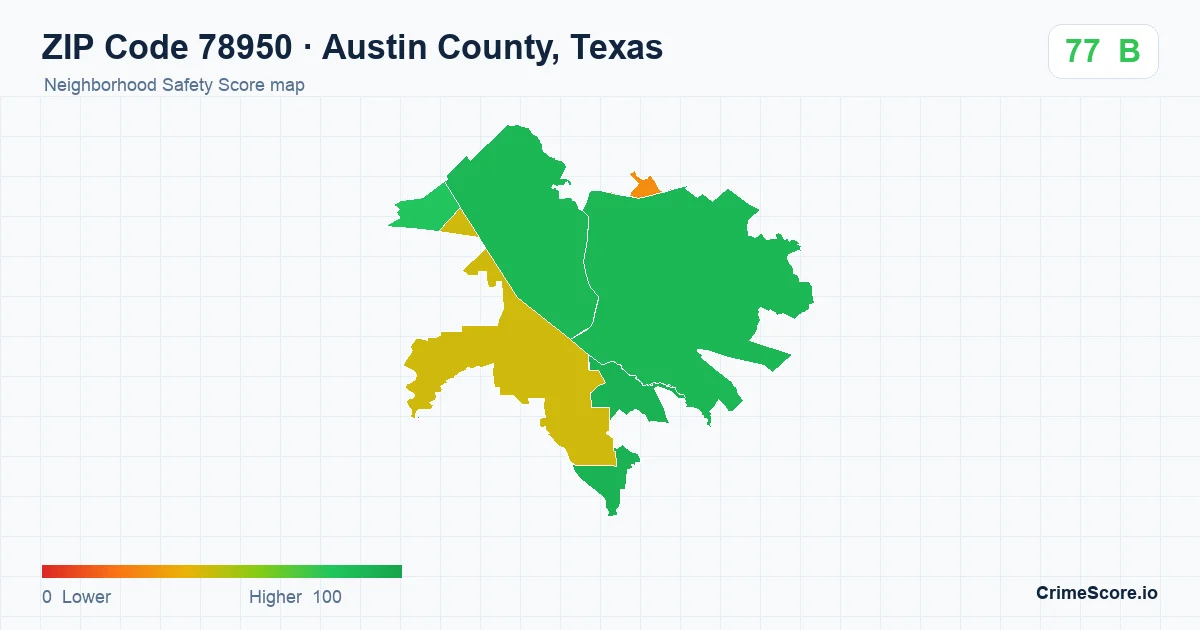 ZIP Code 78950 in Austin County, Texas neighborhood Safety Score map