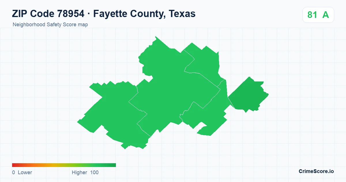 ZIP Code 78954 in Fayette County, Texas neighborhood Safety Score map