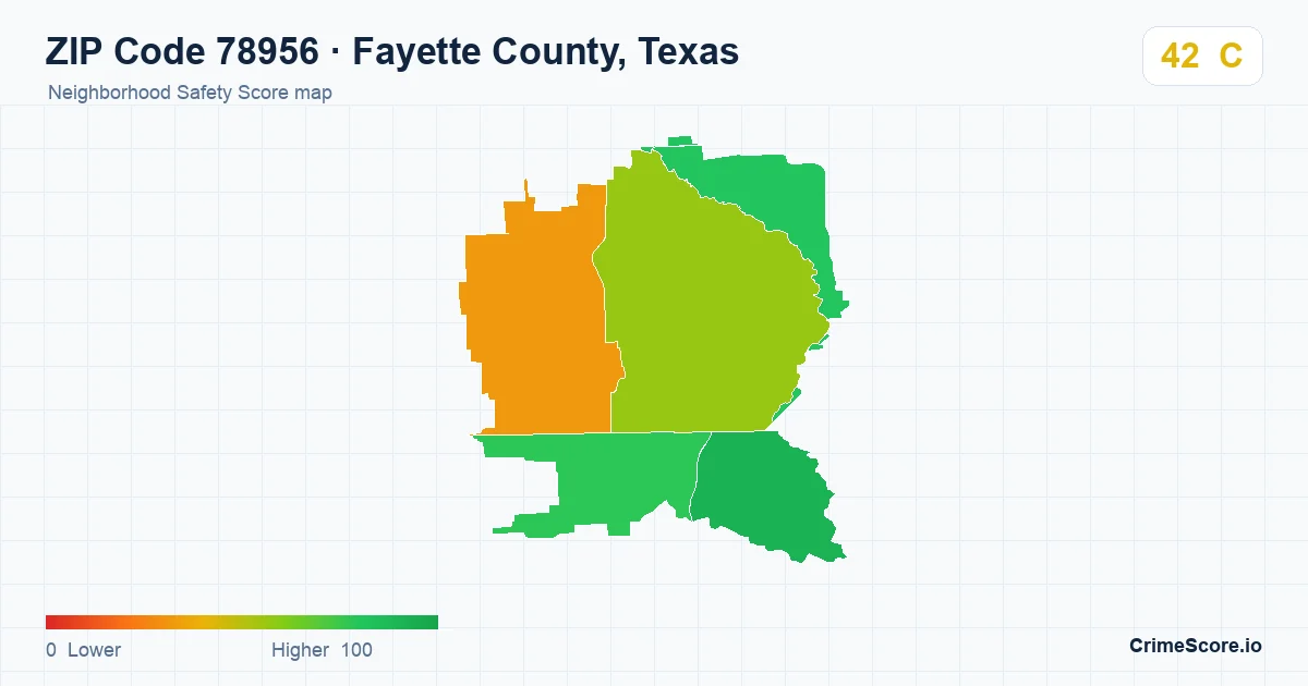 ZIP Code 78956 in Fayette County, Texas neighborhood Safety Score map