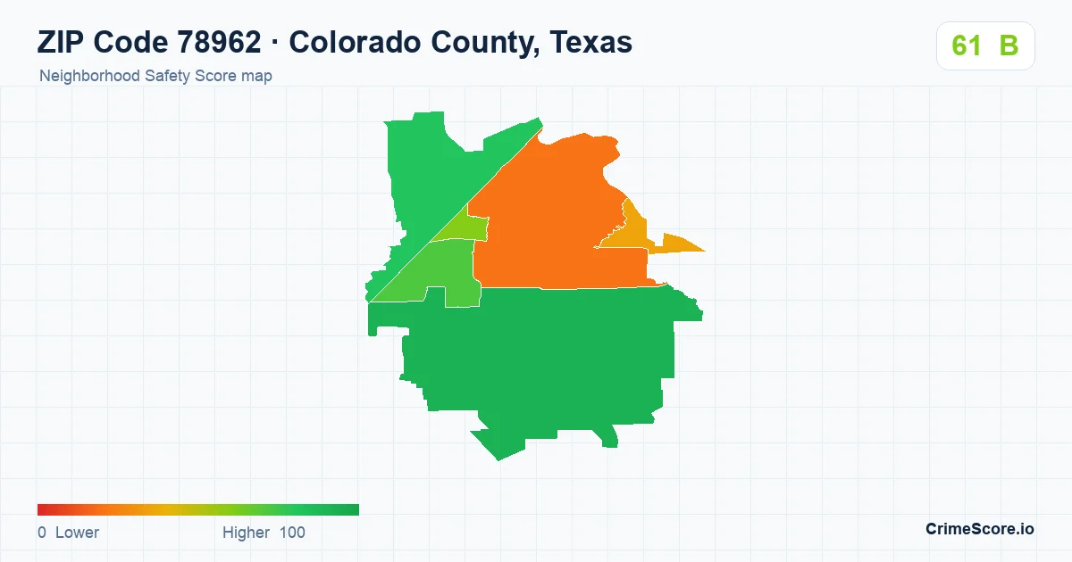 ZIP Code 78962 in Colorado County, Texas neighborhood Safety Score map