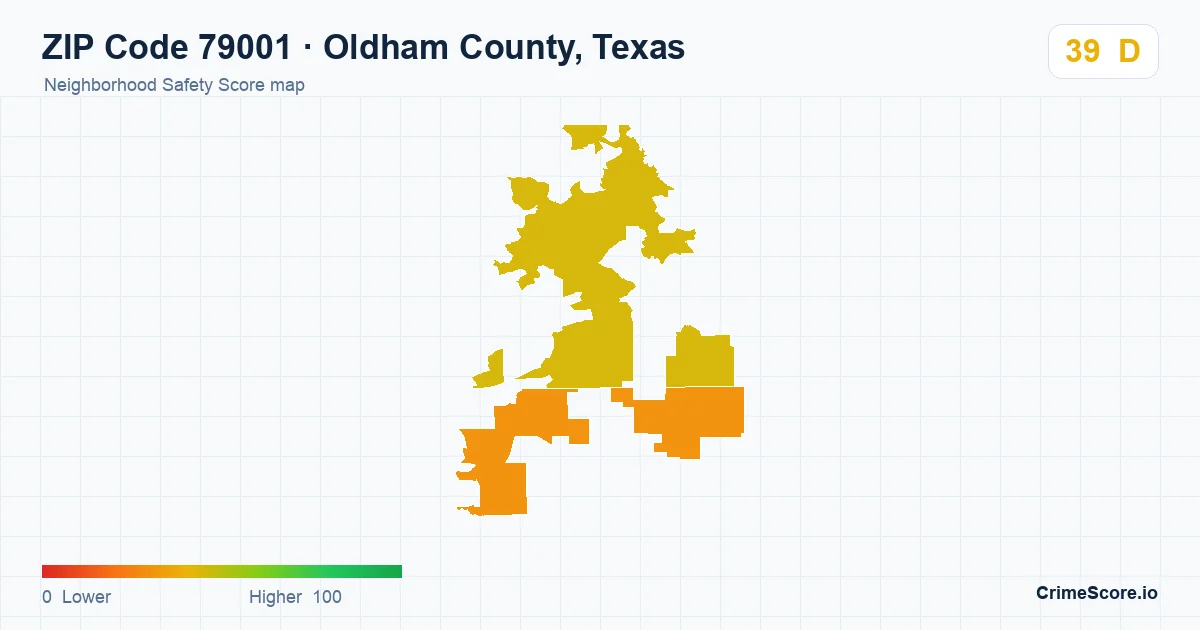 ZIP Code 79001 in Oldham County, Texas neighborhood Safety Score map