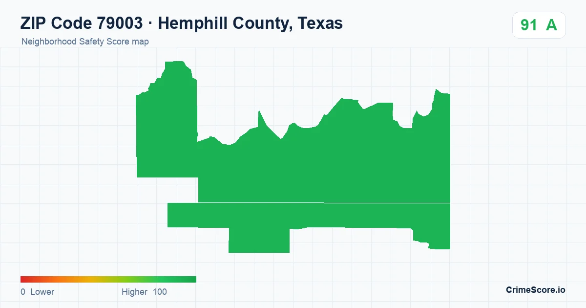 ZIP Code 79003 in Hemphill County, Texas neighborhood Safety Score map