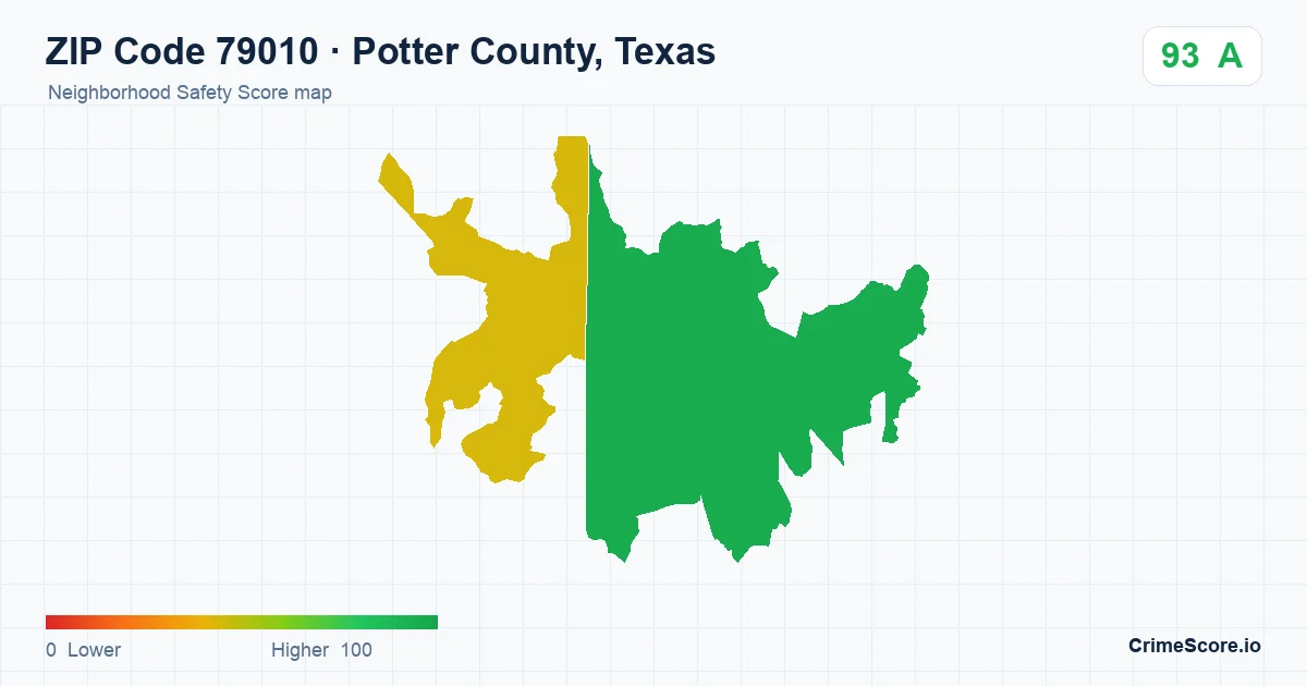 ZIP Code 79010 in Potter County, Texas neighborhood Safety Score map