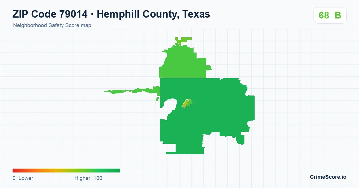 ZIP Code 79014 in Hemphill County, Texas neighborhood Safety Score map