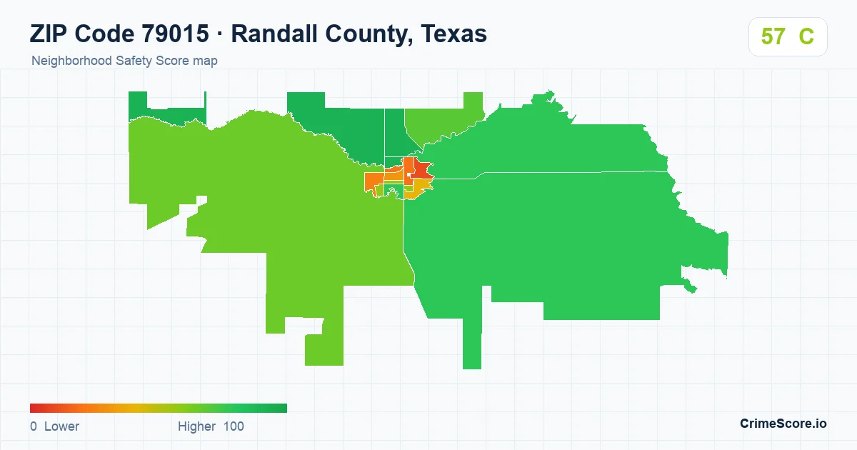 ZIP Code 79015 in Randall County, Texas neighborhood Safety Score map