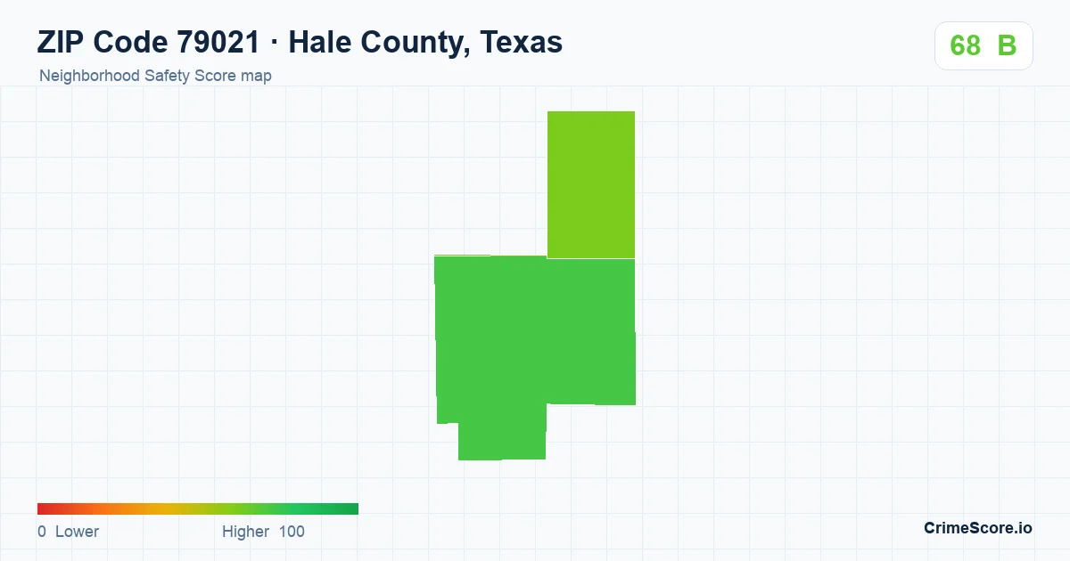ZIP Code 79021 in Hale County, Texas neighborhood Safety Score map