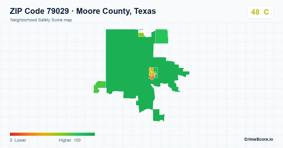 ZIP Code 79029 in Moore County, Texas neighborhood Safety Score map