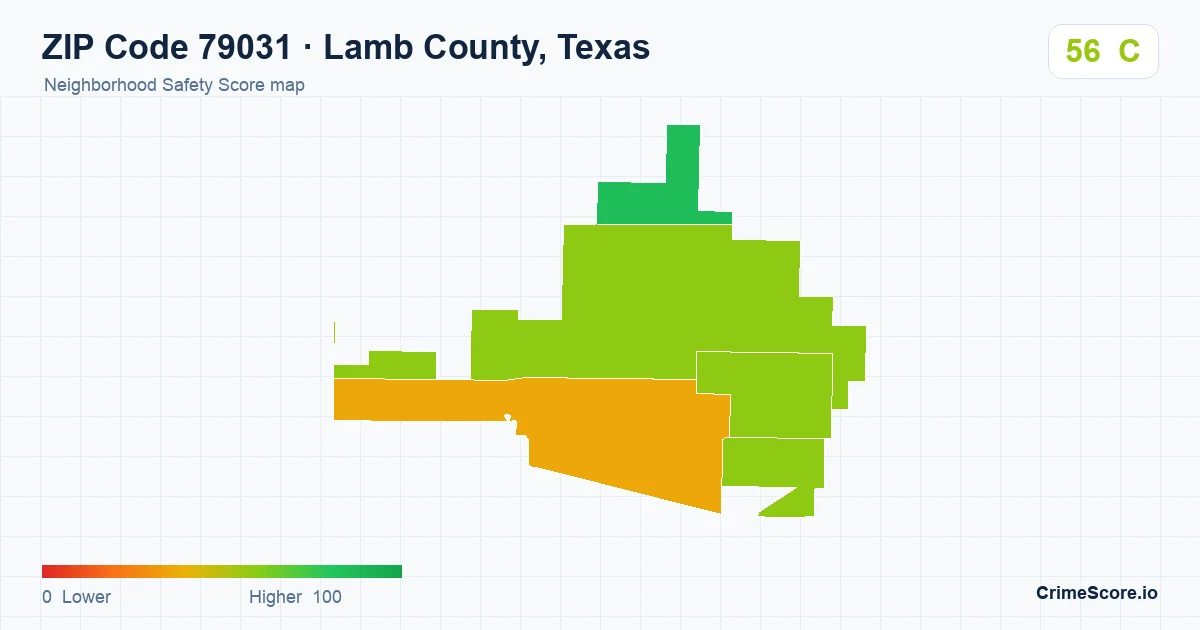 ZIP Code 79031 in Lamb County, Texas neighborhood Safety Score map