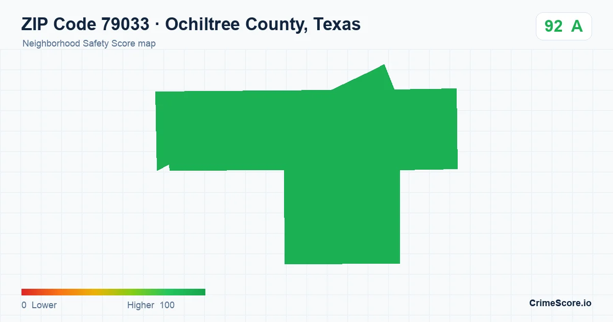 ZIP Code 79033 in Ochiltree County, Texas neighborhood Safety Score map