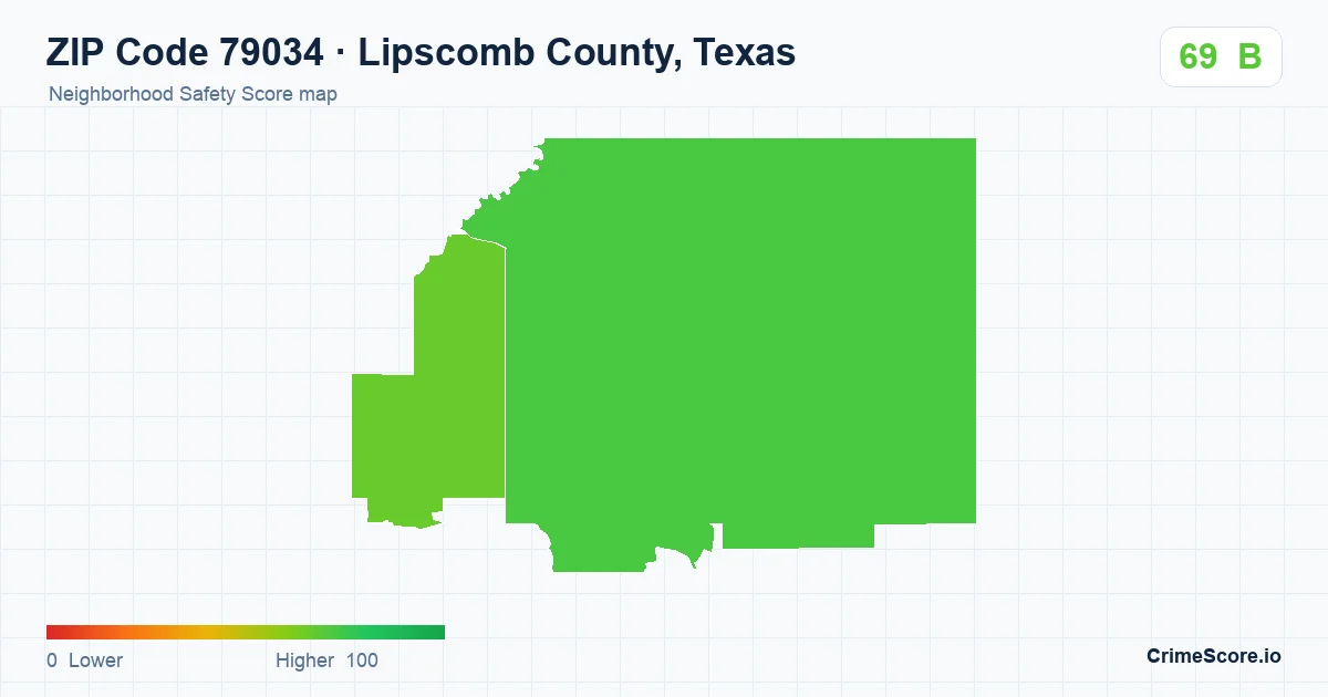 ZIP Code 79034 in Lipscomb County, Texas neighborhood Safety Score map