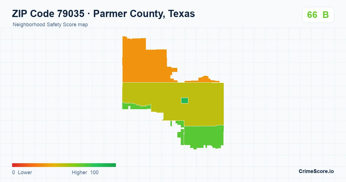 ZIP Code 79035 in Parmer County, Texas neighborhood Safety Score map