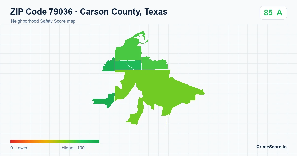 ZIP Code 79036 in Carson County, Texas neighborhood Safety Score map