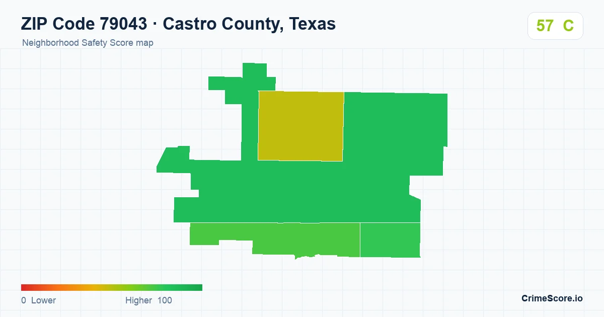 ZIP Code 79043 in Castro County, Texas neighborhood Safety Score map