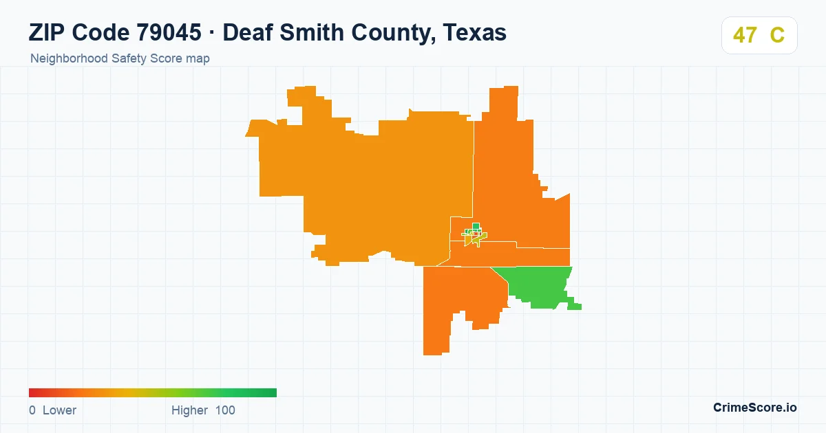 ZIP Code 79045 in Deaf Smith County, Texas neighborhood Safety Score map