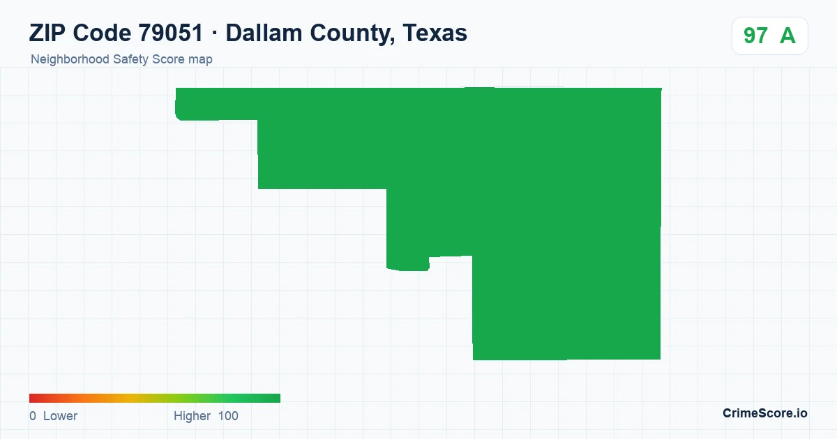 ZIP Code 79051 in Dallam County, Texas neighborhood Safety Score map