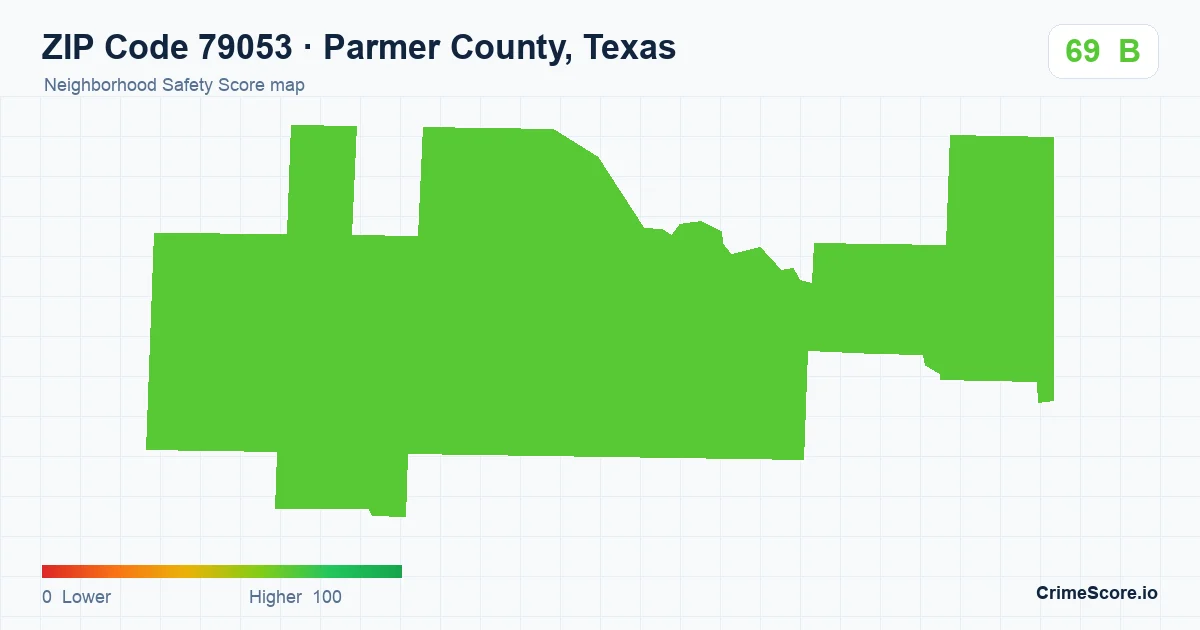 ZIP Code 79053 in Parmer County, Texas neighborhood Safety Score map