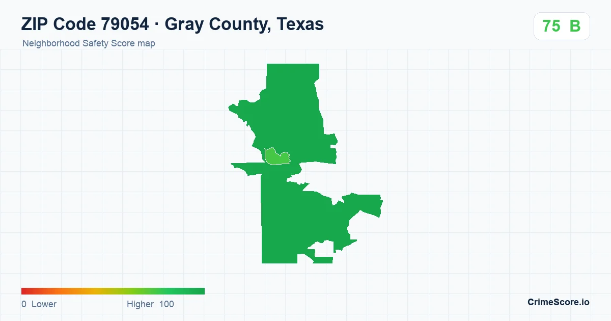 ZIP Code 79054 in Gray County, Texas neighborhood Safety Score map