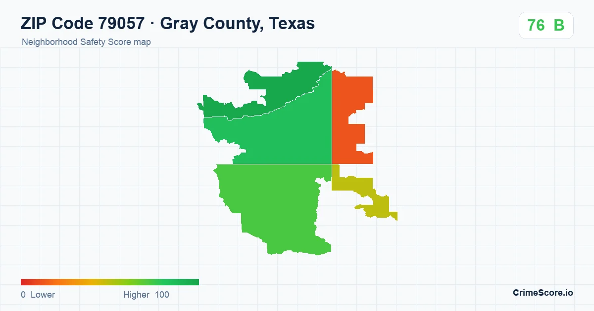 ZIP Code 79057 in Gray County, Texas neighborhood Safety Score map
