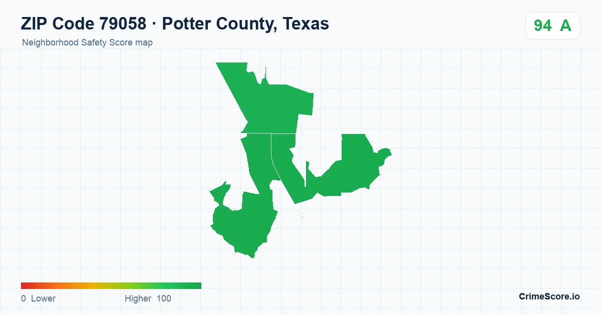 ZIP Code 79058 in Potter County, Texas neighborhood Safety Score map