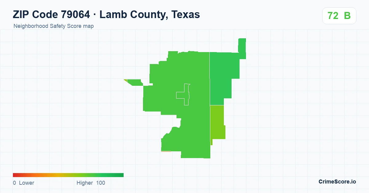 ZIP Code 79064 in Lamb County, Texas neighborhood Safety Score map
