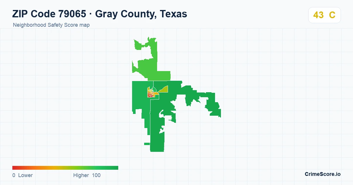 ZIP Code 79065 in Gray County, Texas neighborhood Safety Score map