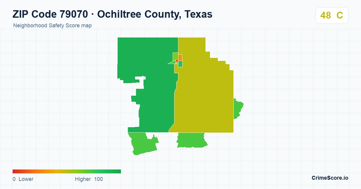 ZIP Code 79070 in Ochiltree County, Texas neighborhood Safety Score map