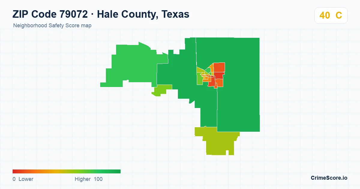 ZIP Code 79072 in Hale County, Texas neighborhood Safety Score map