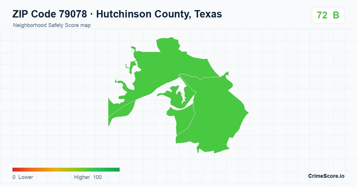 ZIP Code 79078 in Hutchinson County, Texas neighborhood Safety Score map
