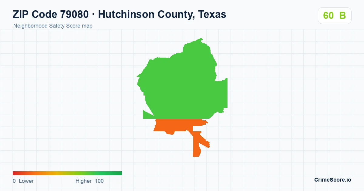 ZIP Code 79080 in Hutchinson County, Texas neighborhood Safety Score map