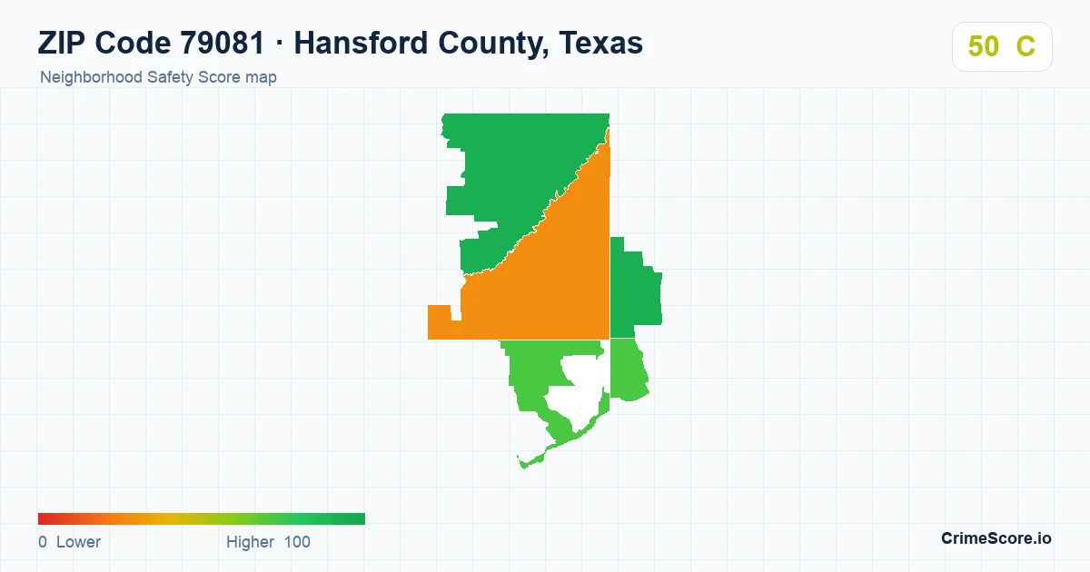ZIP Code 79081 in Hansford County, Texas neighborhood Safety Score map