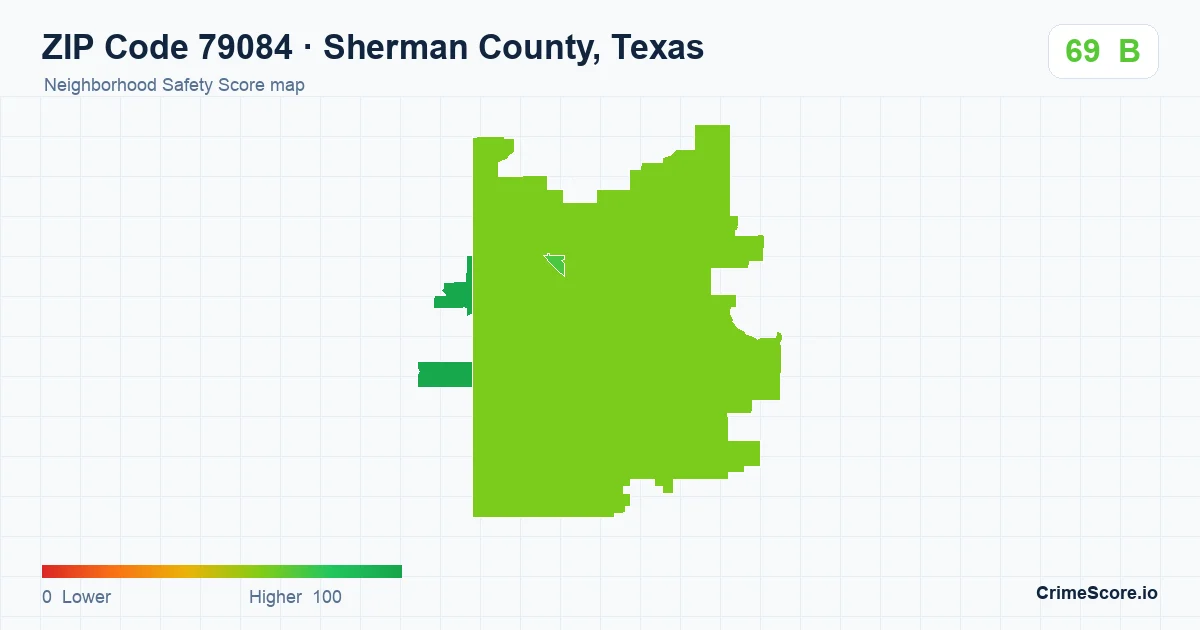 ZIP Code 79084 in Sherman County, Texas neighborhood Safety Score map
