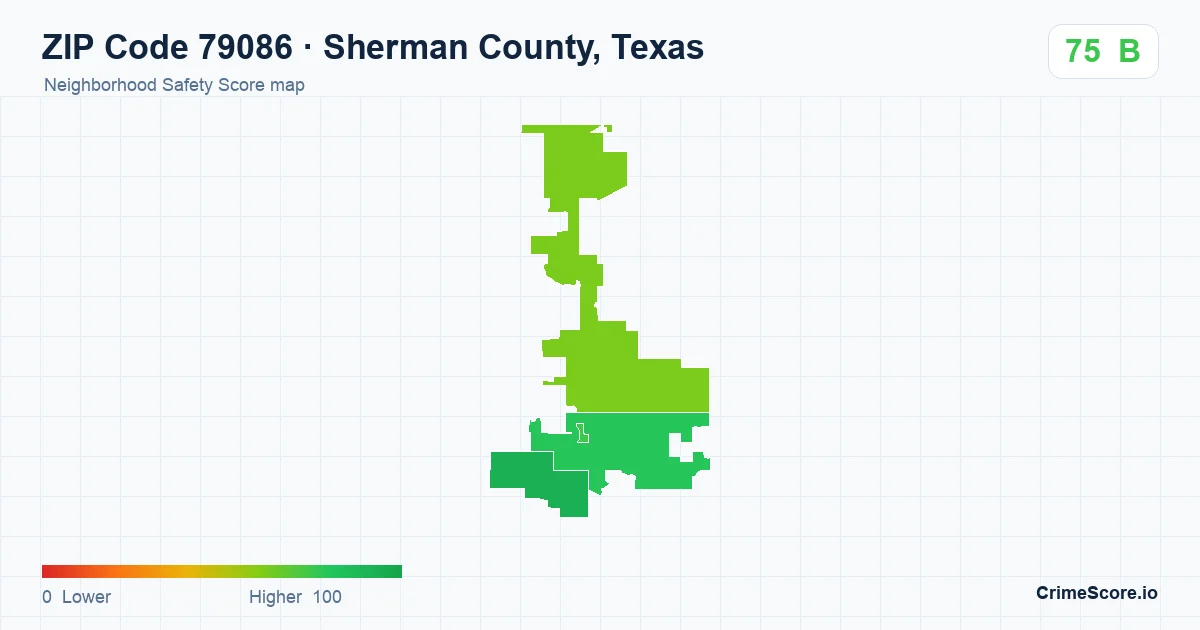 ZIP Code 79086 in Sherman County, Texas neighborhood Safety Score map