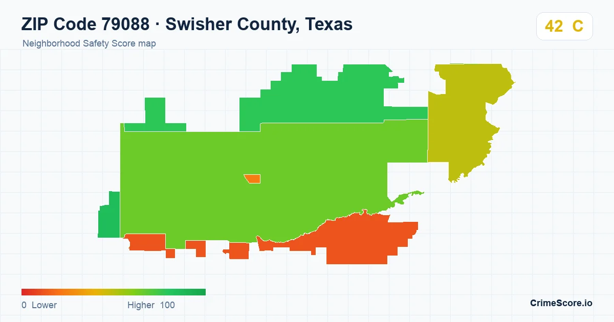 ZIP Code 79088 in Swisher County, Texas neighborhood Safety Score map
