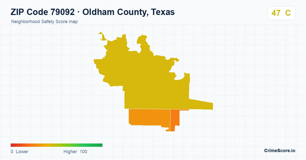 ZIP Code 79092 in Oldham County, Texas neighborhood Safety Score map