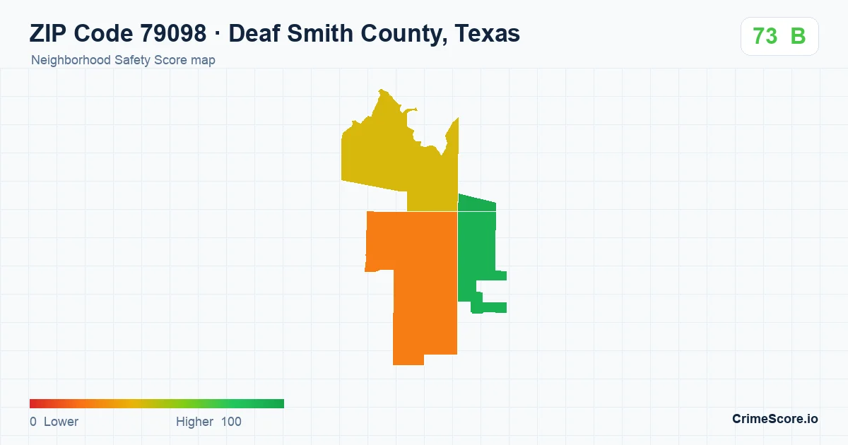 ZIP Code 79098 in Deaf Smith County, Texas neighborhood Safety Score map
