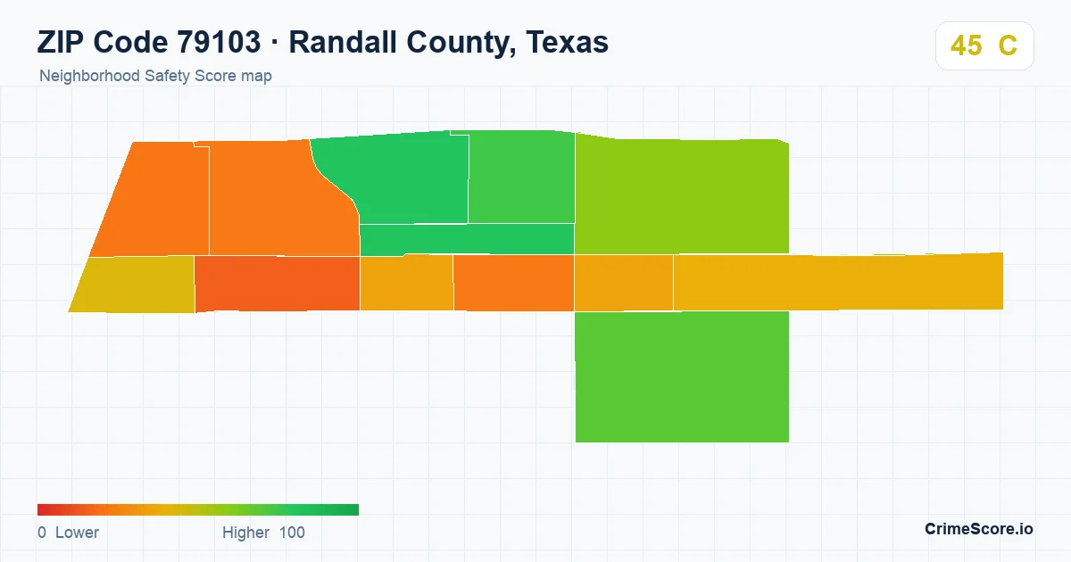 ZIP Code 79103 in Randall County, Texas neighborhood Safety Score map