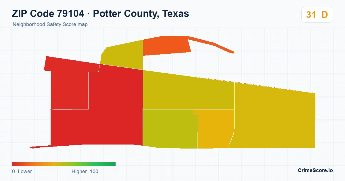 ZIP Code 79104 in Potter County, Texas neighborhood Safety Score map