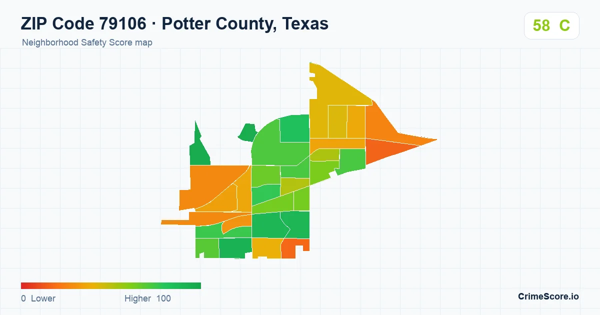 ZIP Code 79106 in Potter County, Texas neighborhood Safety Score map