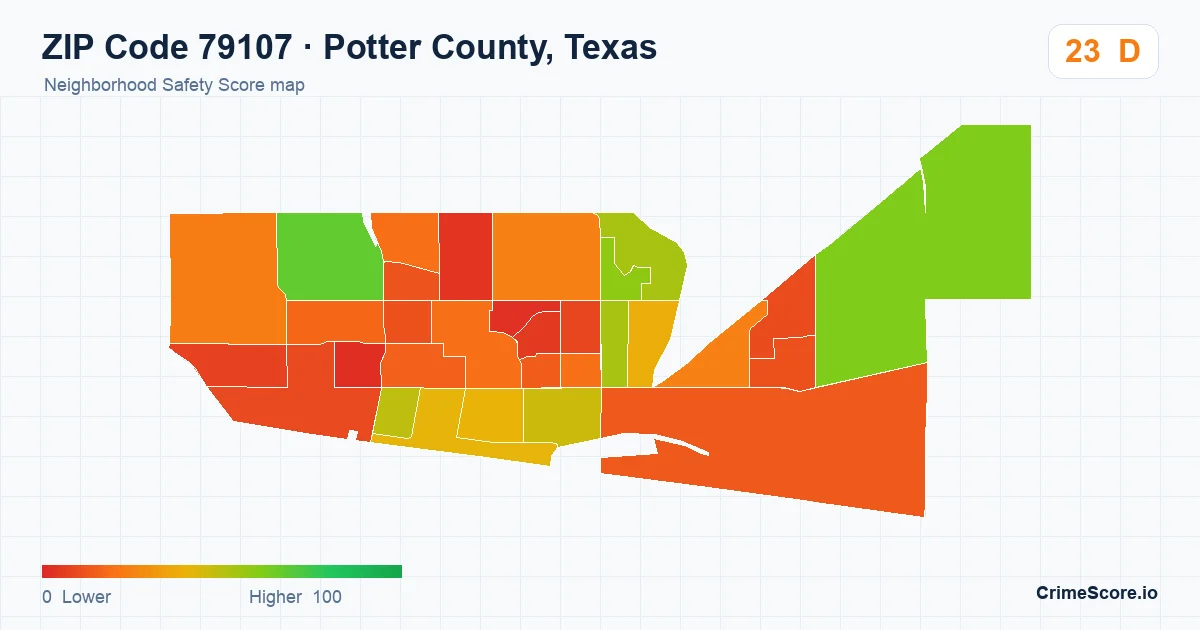 ZIP Code 79107 in Potter County, Texas neighborhood Safety Score map