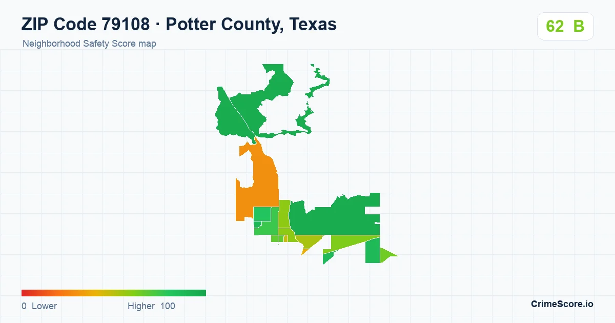 ZIP Code 79108 in Potter County, Texas neighborhood Safety Score map