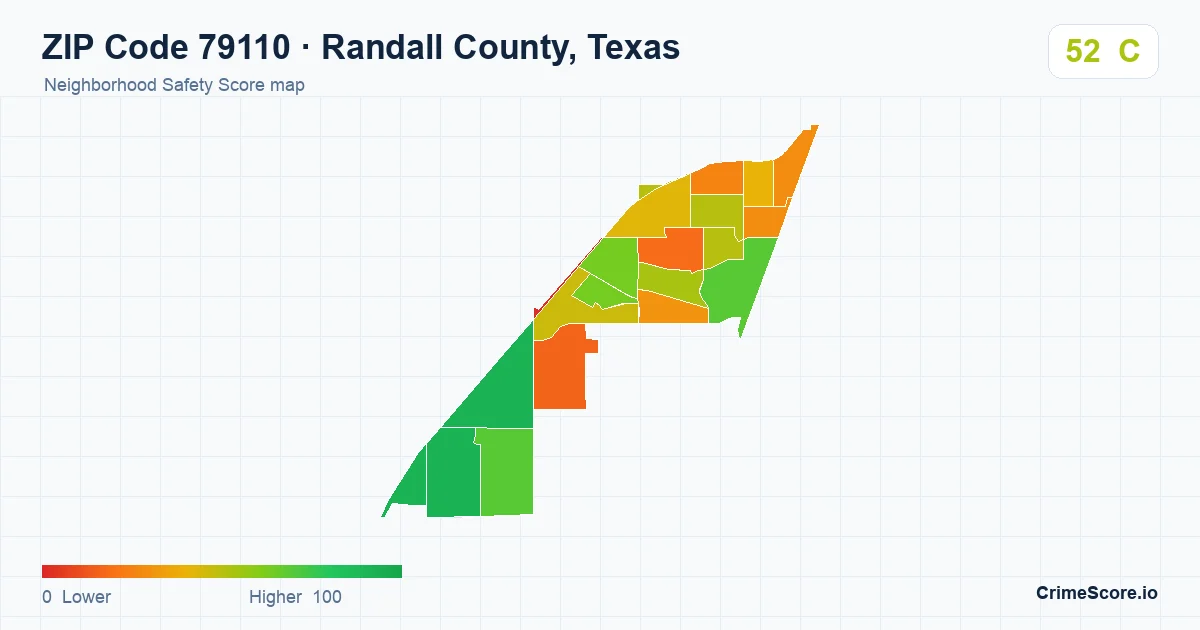 ZIP Code 79110 in Randall County, Texas neighborhood Safety Score map