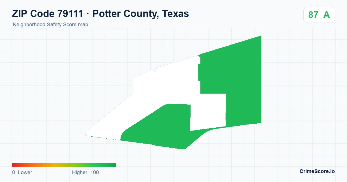 ZIP Code 79111 in Potter County, Texas neighborhood Safety Score map