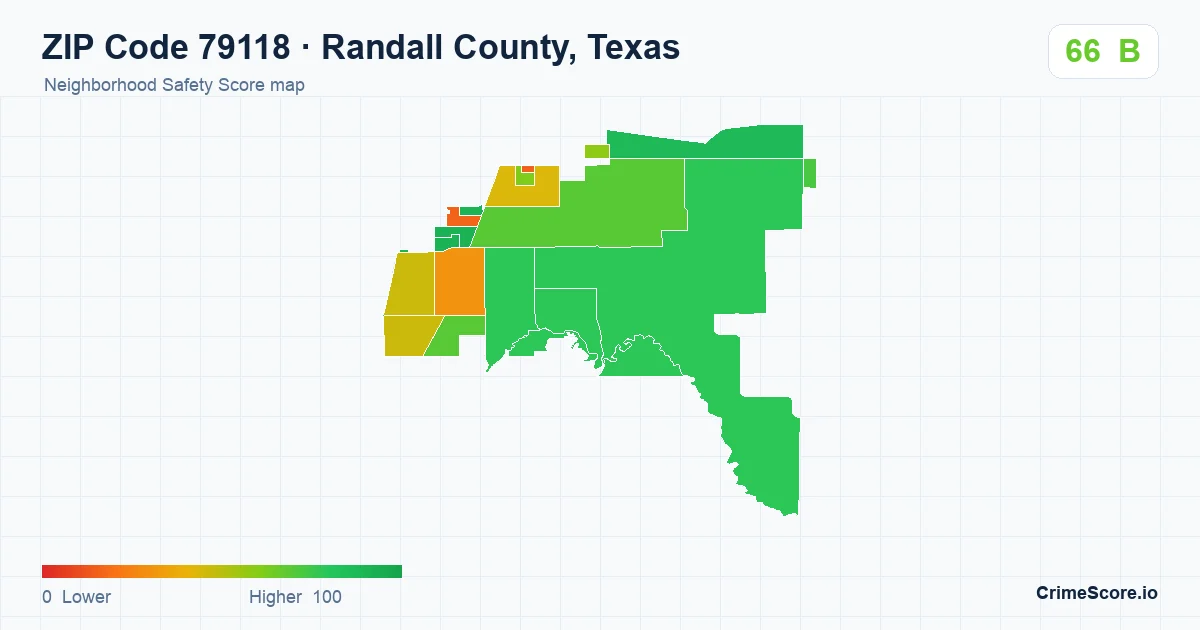 ZIP Code 79118 in Randall County, Texas neighborhood Safety Score map