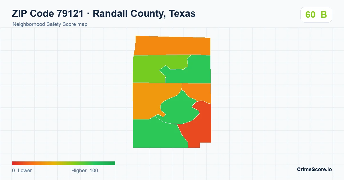 ZIP Code 79121 in Randall County, Texas neighborhood Safety Score map